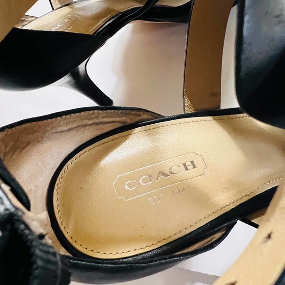 Coach Mila Leather Ankle Strap Heel Sandals Size 11 Black - Picture 4 of 8